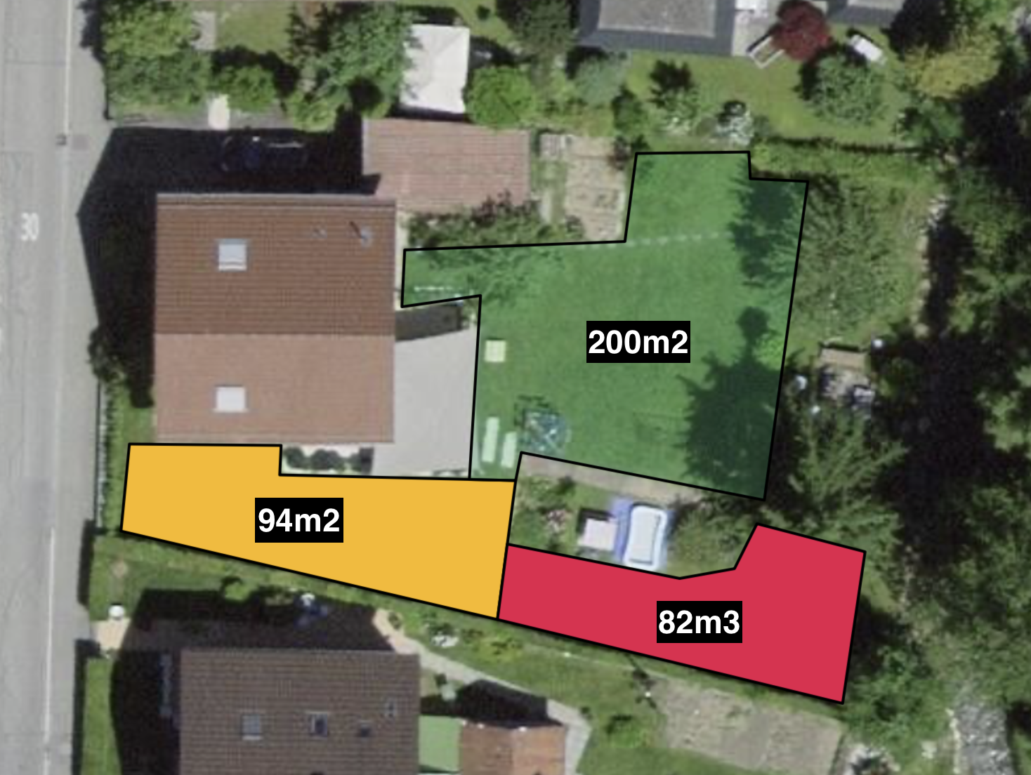 Grundstück mit markierten Flächen